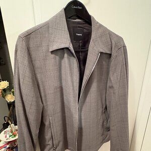 Theory Grey Plaid Bomber Jacket — Men’s Zip-Front Tailored Jacket